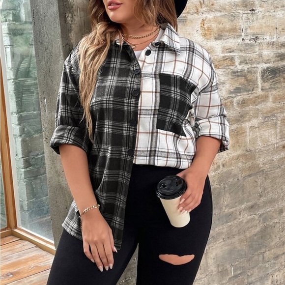 Classic Elegant Plus Size Plaid Button Down Shirt Top Blouse - Picture 10 of 16